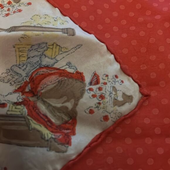 Vintage silk Red and Cream Scarf with Victorian Print - Picture 11 of 11